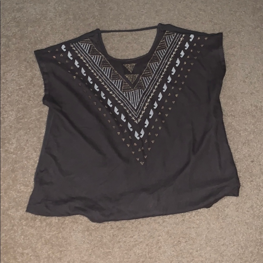 apt 9 grey embroidered short sleeve shirt